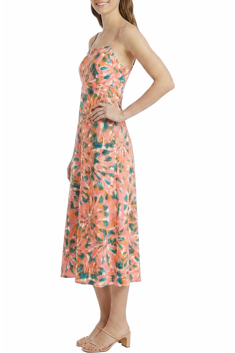 Floral Empire Waist Stretch Cotton Midi Dress, Alternate, color, PINK/ GREEN