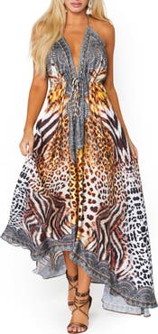 RANEES Plunge Neck Halter Maxi Dress