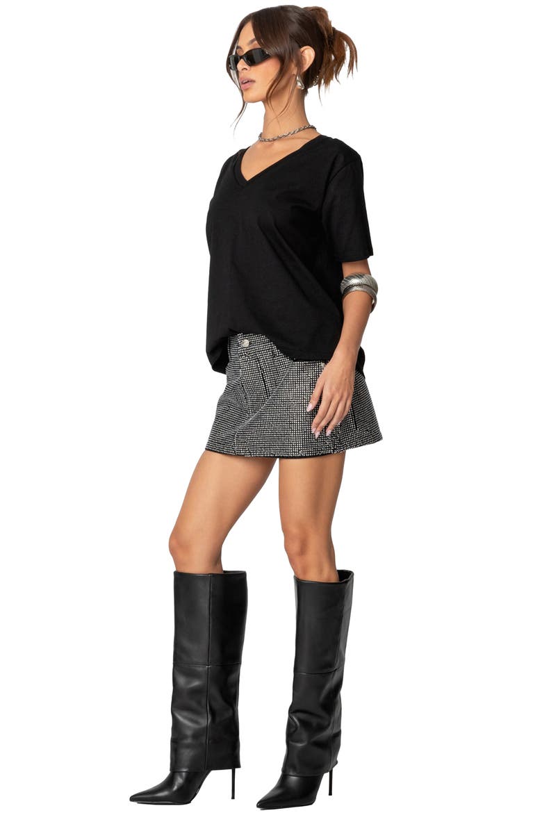 Glitz Rhinestone Embellished Denim Miniskirt, Alternate, color, SILVER