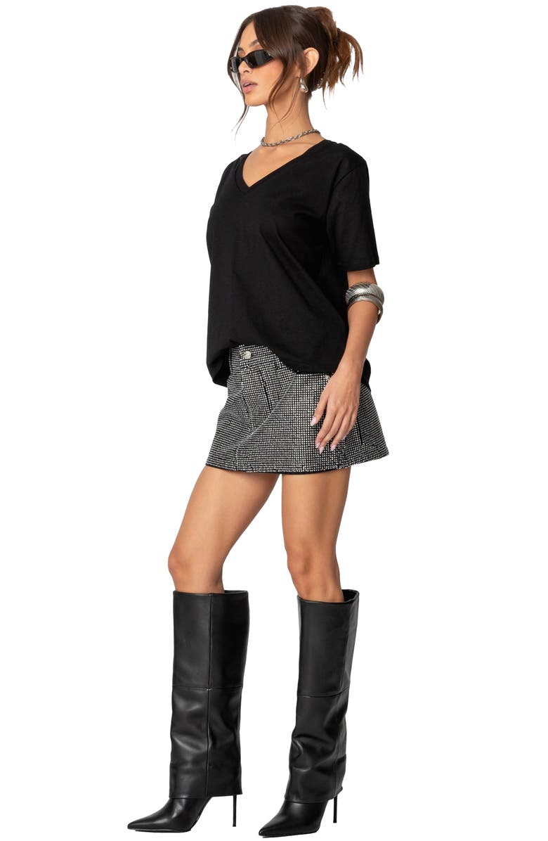 EDIKTED Glitz Rhinestone Embellished Denim Miniskirt, Alternate, color, Silver