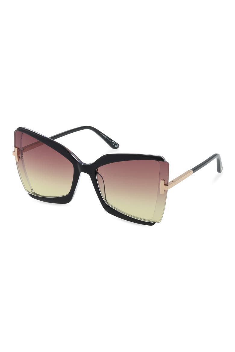 Gia 63mm Oversize Butterfly Sunglasses, Alternate, color, BLACK & CRYSTAL / SUNSET