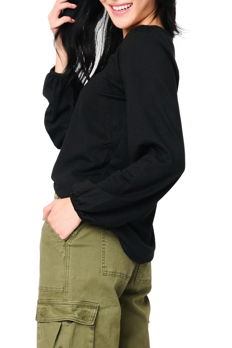 Blouson Sleeve V-Neck Sweater, Alternate, color, BLACK