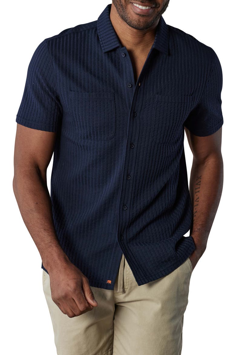Getaway Short Sleeve Knit Button-Up Shirt, Alternate, color, NAVY