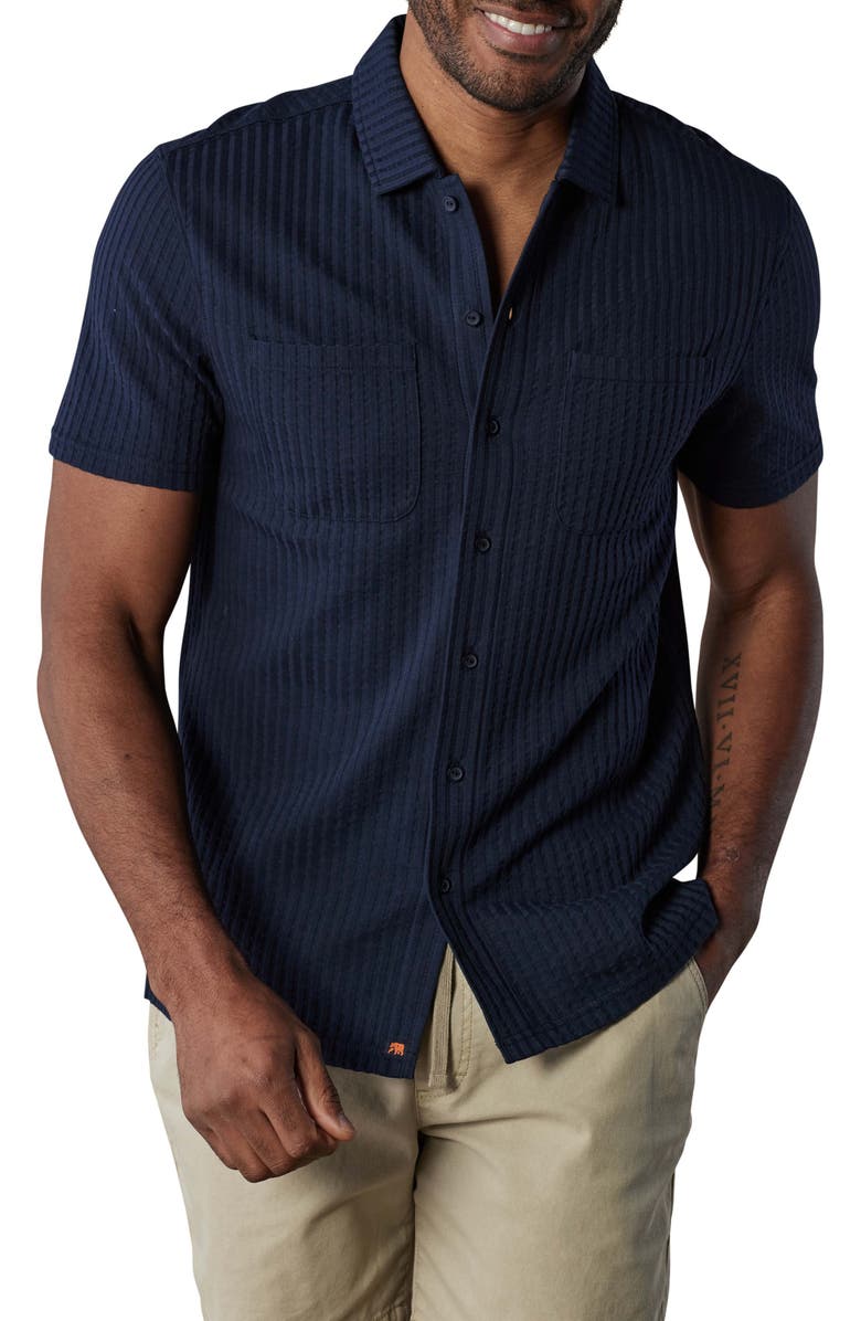 The Normal Brand Getaway Short Sleeve Knit Button-Up Shirt, Alternate, color, Navy
