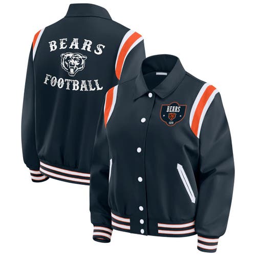 Wear By Erin Andrews Navy Chicago Bears Varsity Lightweight Full-snap Jacket In Blue