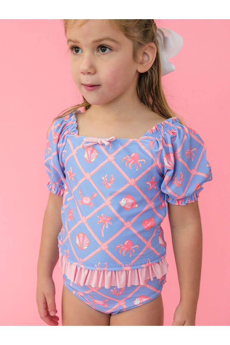 UPF50+ Puff Sleeve Ruffle Tankini 2-Piece Swimsuit, Alternate, color, Tropical Trellis