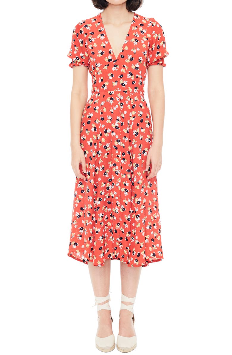Faithfull the Brand Ari Floral Midi Dress, Alternate, color, 