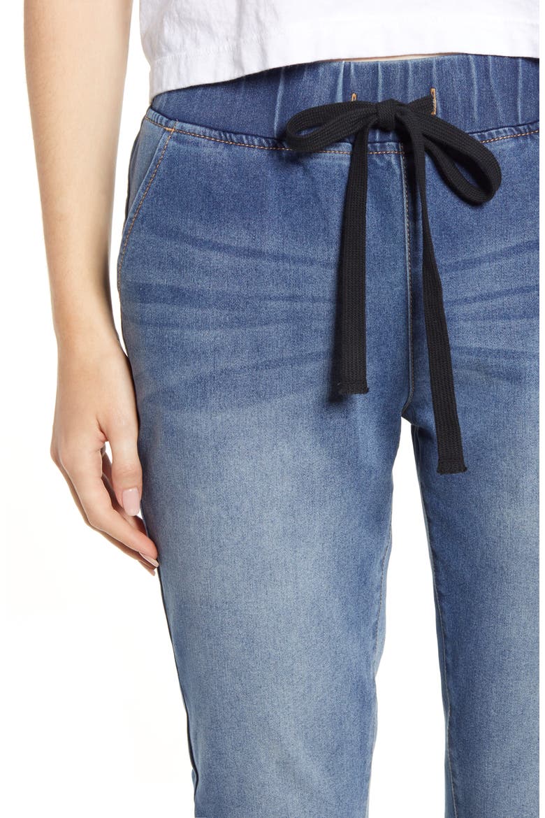 Tie Front Denim Jogger Pants, Alternate, color, MEDIUM WASH
