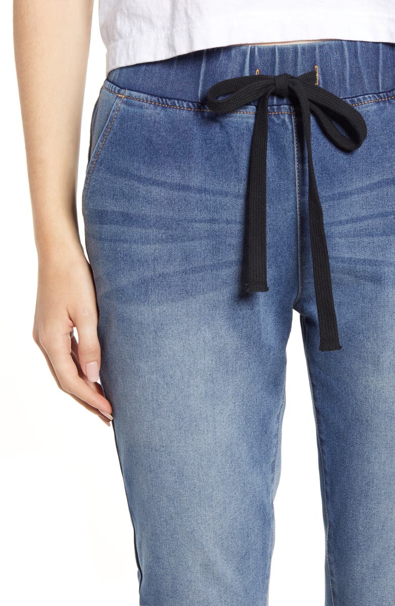 Tinsel Tie Front Denim Jogger Pants, Alternate, color, 