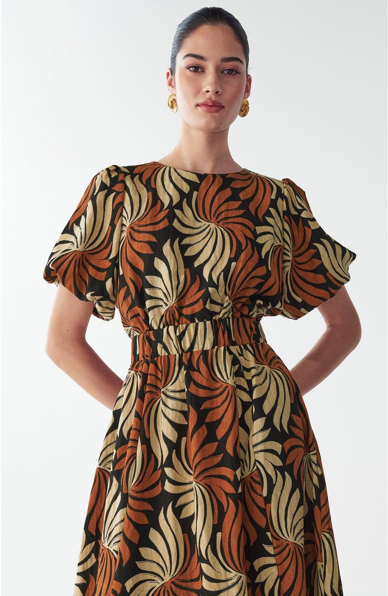 WILLA Pen Midi Dress, Alternate, color, Golden Leaf