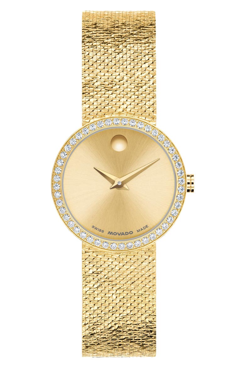 Museum Velura Lab Grown Diamond Mesh Strap Watch, 25mm, Main, color, GOLD