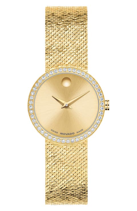 Museum Velura Lab Grown Diamond Mesh Strap Watch, 25mm