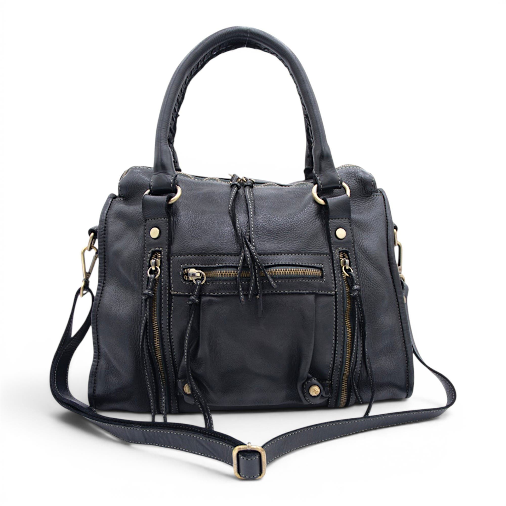 Bolsa Nova Handbags Large Pocket Satchel, Main, color, Black
