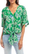 Karen Kane Floral Flutter Sleeve Tie Front Top