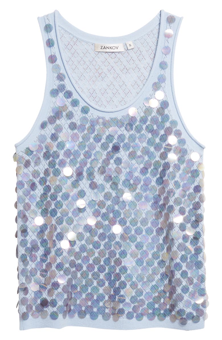ZANKOV Lutecia Pointelle Knit Paillette Merino Wool & Cashmere Sweater Tank, Main, color, Ice