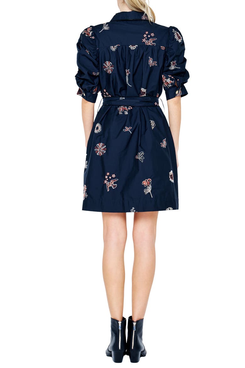 Scarlette Floral Embroidery Cotton Shirtdress, Alternate, color, BLACK