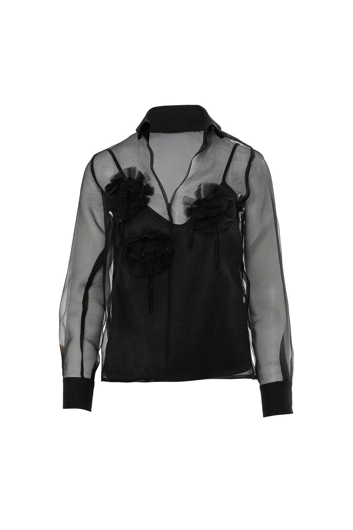 Gizia Self-lined Black Chiffon Shirt