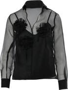 Gizia Self-Lined Lightweight Black Chiffon Shirt