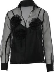 Gizia Self-Lined Lightweight Black Chiffon Shirt