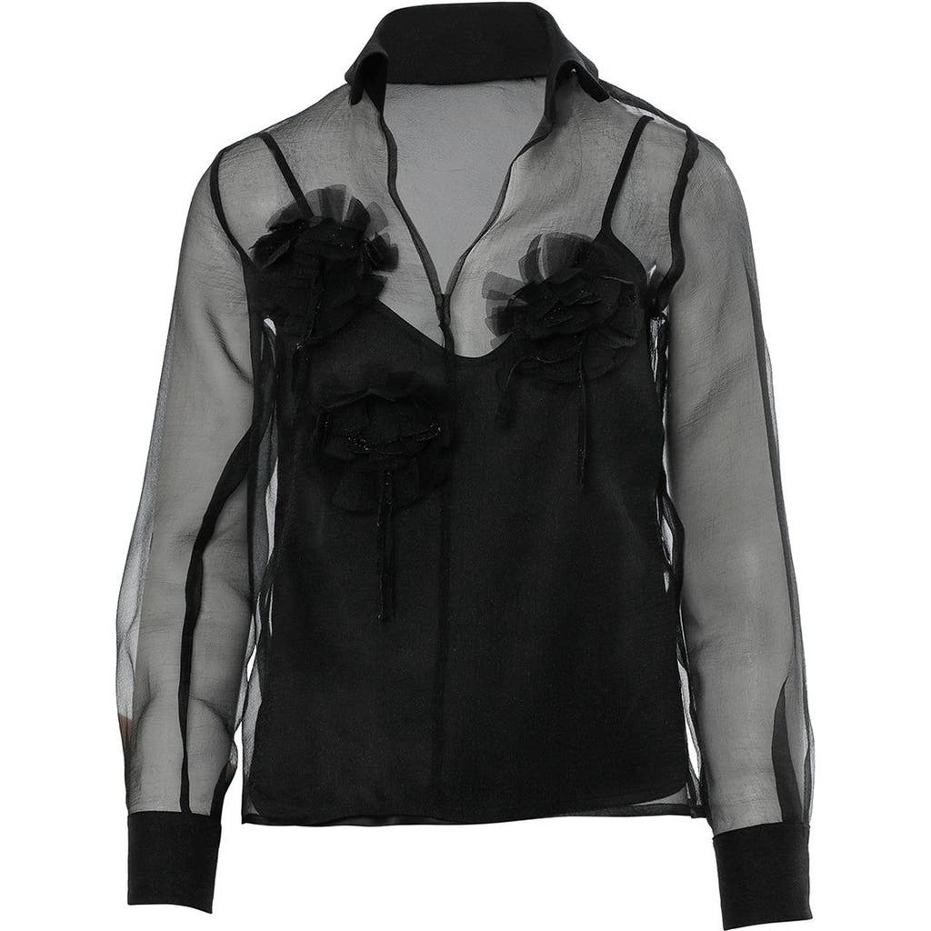 Gizia Self-lined Black Chiffon Shirt