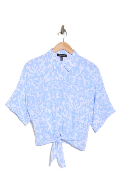 Ellen Tracy Dolman Sleeve Tie Hem Top In Baby Blue Damask