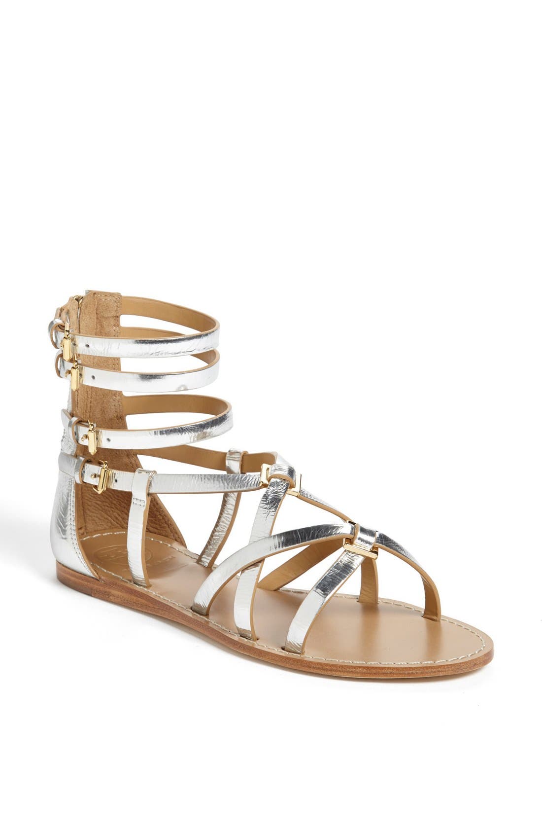 'Lucas' Flat Gladiator Sandal, Main, color, SILVER