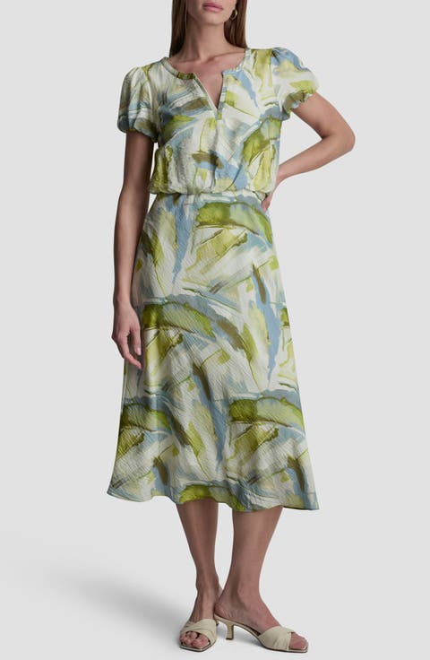 Abstract Print Voile Midi Dress