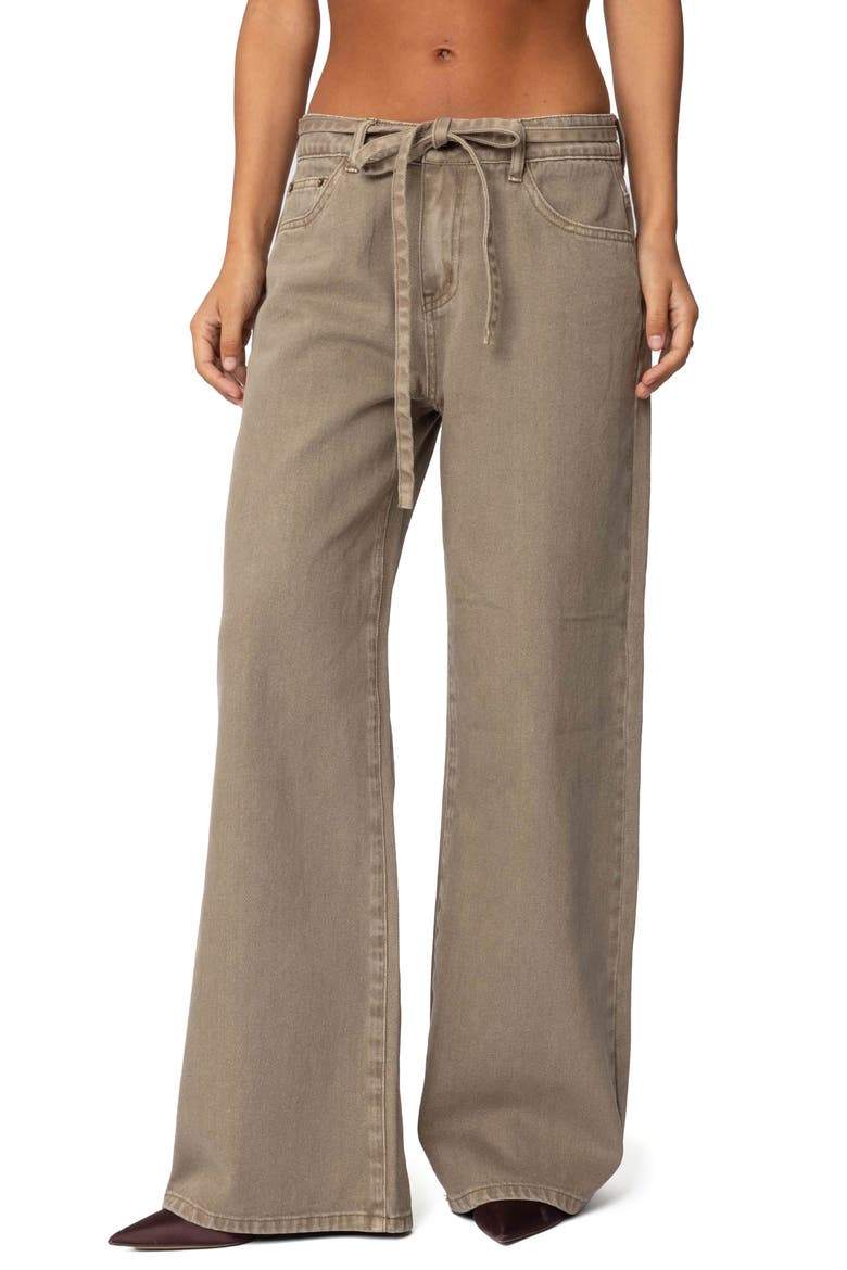 Hudson Oversize Tie Belt Wide Leg Jeans, Main, color, OLIVE-WASHED