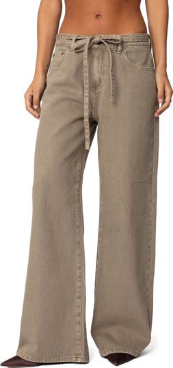 EDIKTED Hudson Oversize Tie Belt Wide Leg Jeans | Nordstrom