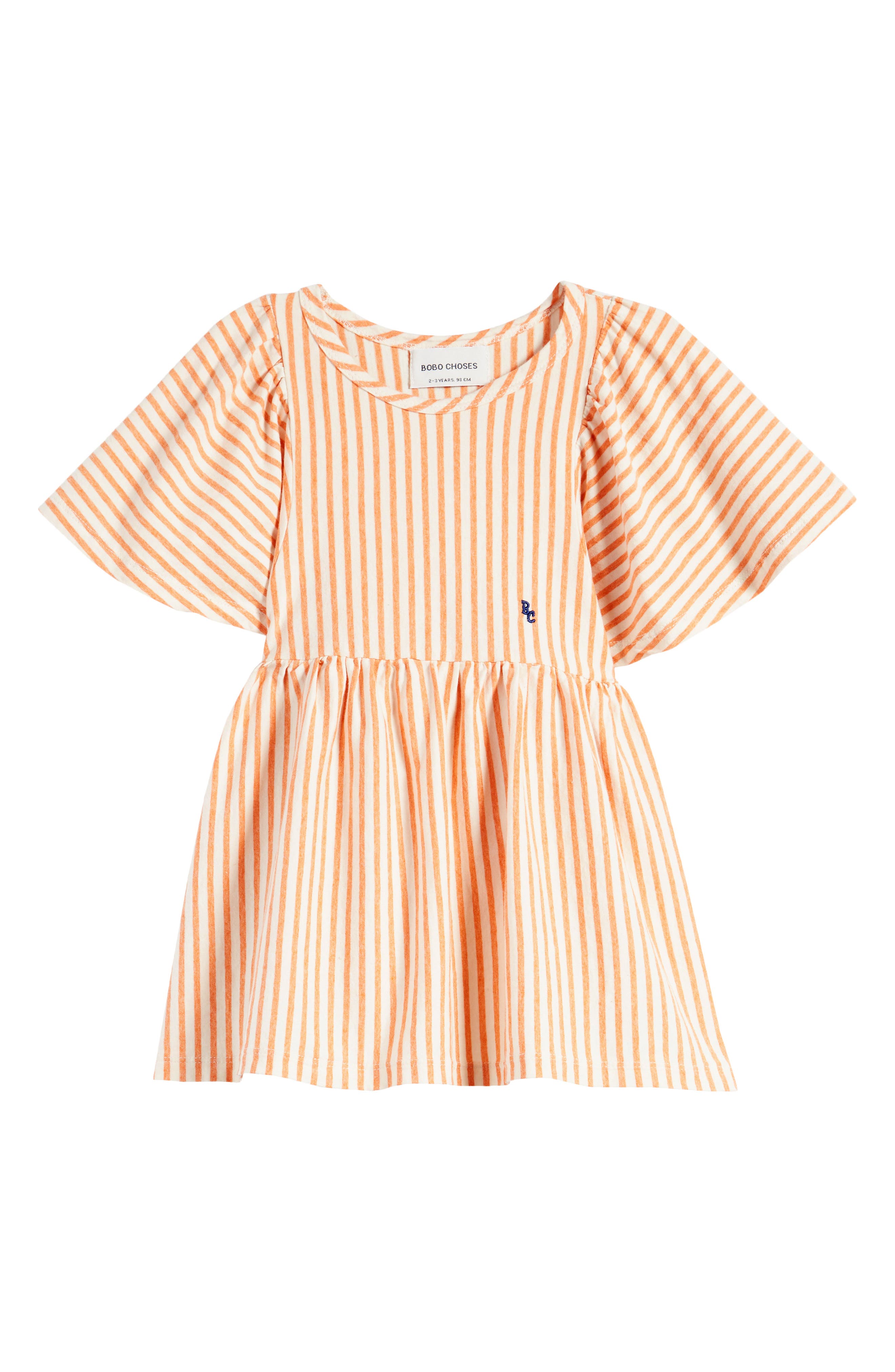 Bobo Choses Kids' Vertical Stripe Ruffle Sleeve Dress