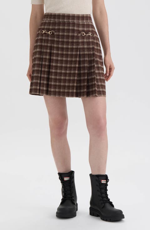 Plaid Pleated Horsebit Miniskirt