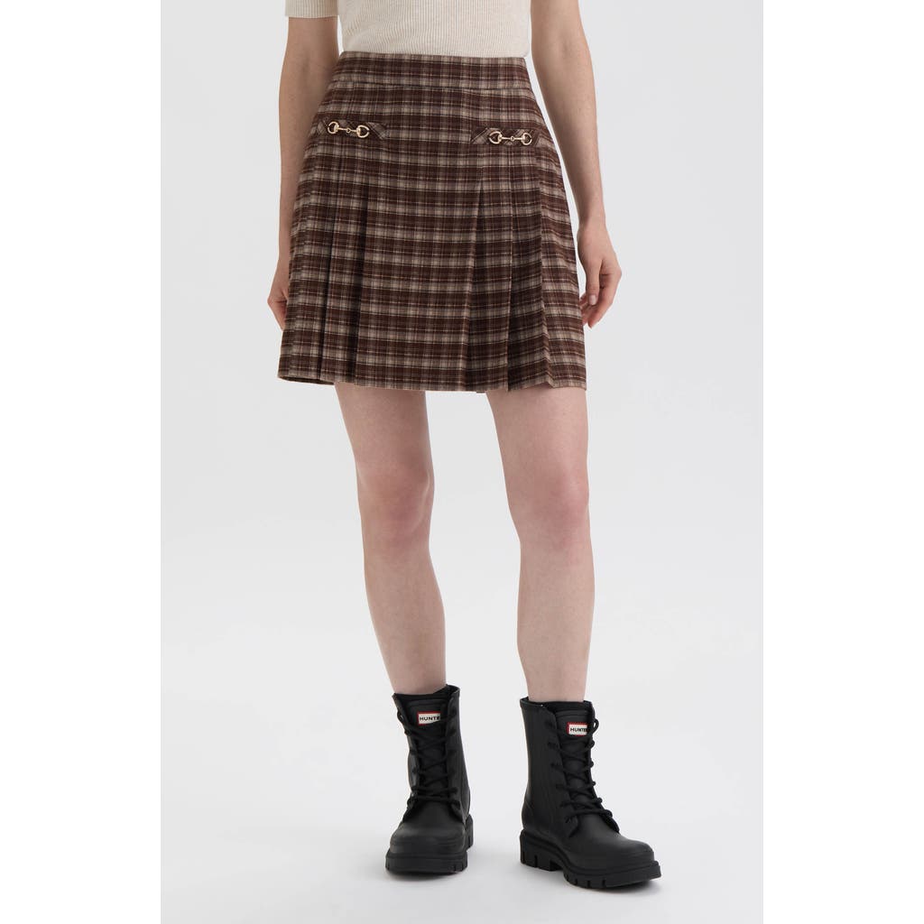 Hunter Plaid Pleated Horsebit Miniskirt In Brown