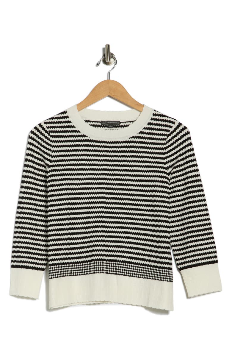 Adrianna Papell Scalloped Stripe Sweater, Alternate, color, Ivory/ Black