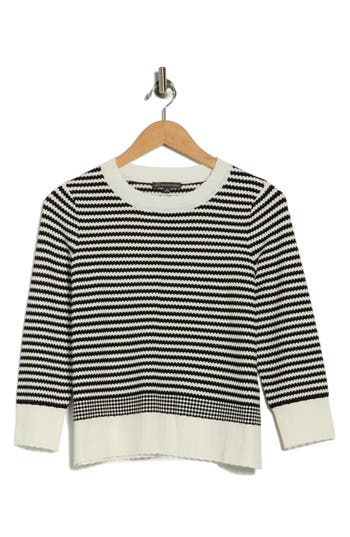 Adrianna Papell Scalloped Stripe Sweater In Multi