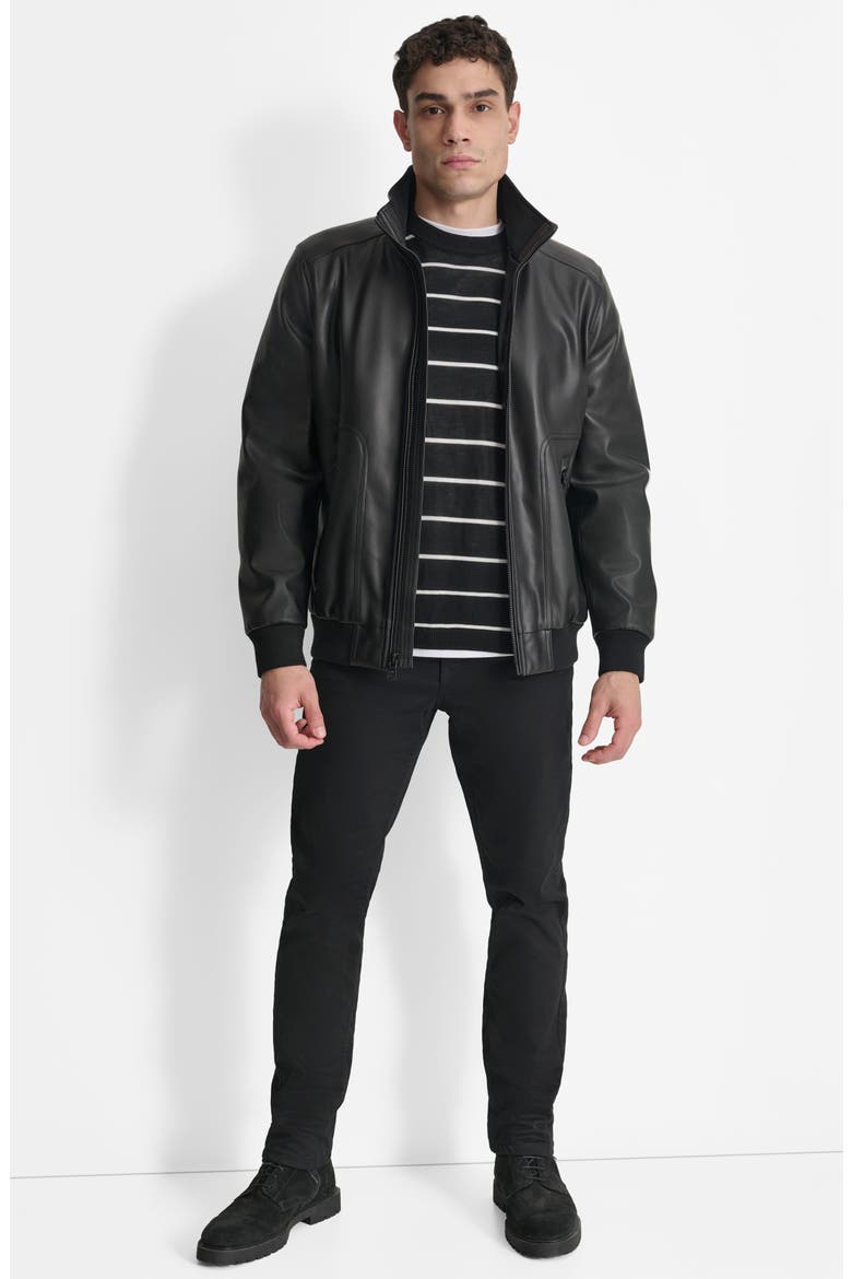Faux Leather Bomber Jacket, Alternate, color, BLACK