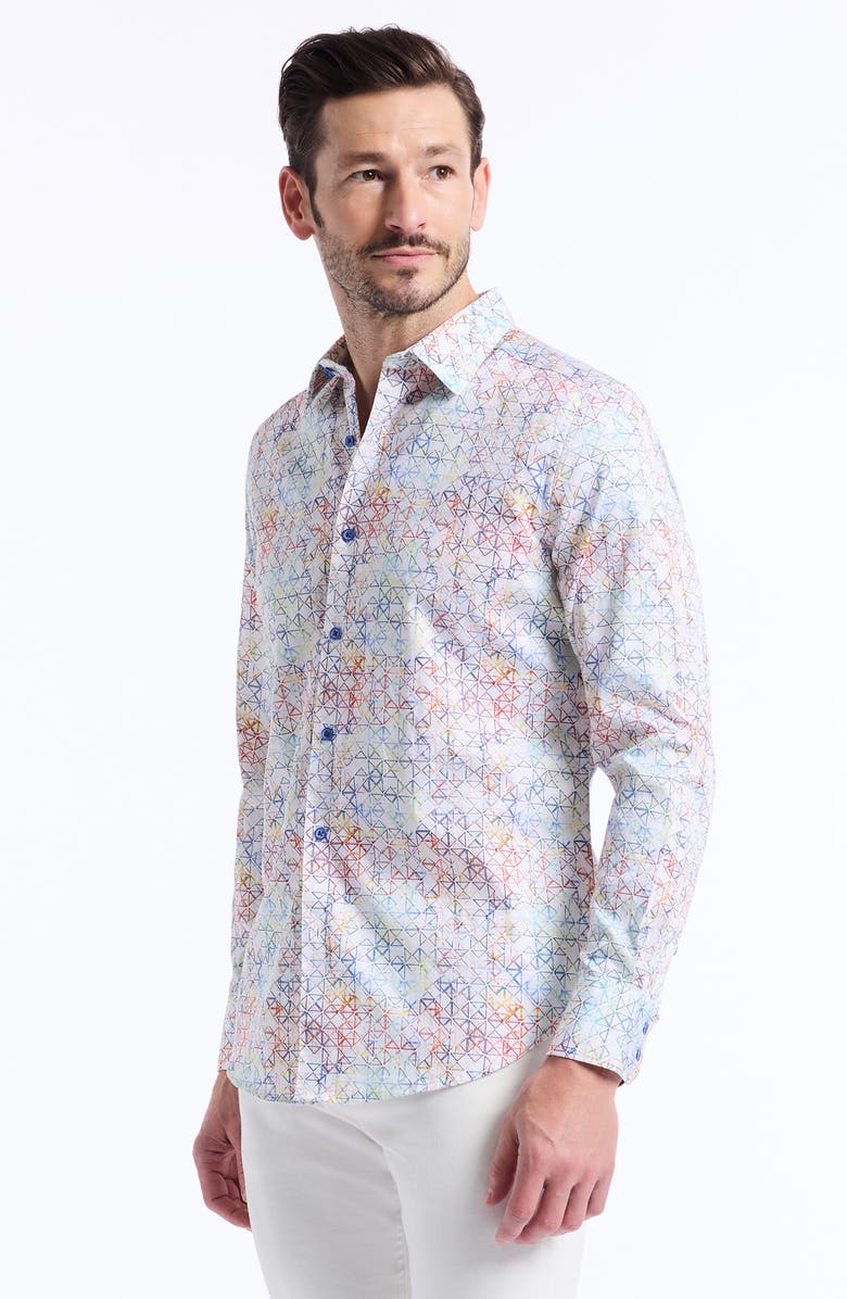 Robert Graham Geometric Cotton Button-Up Shirt, Alternate, color, Multi
