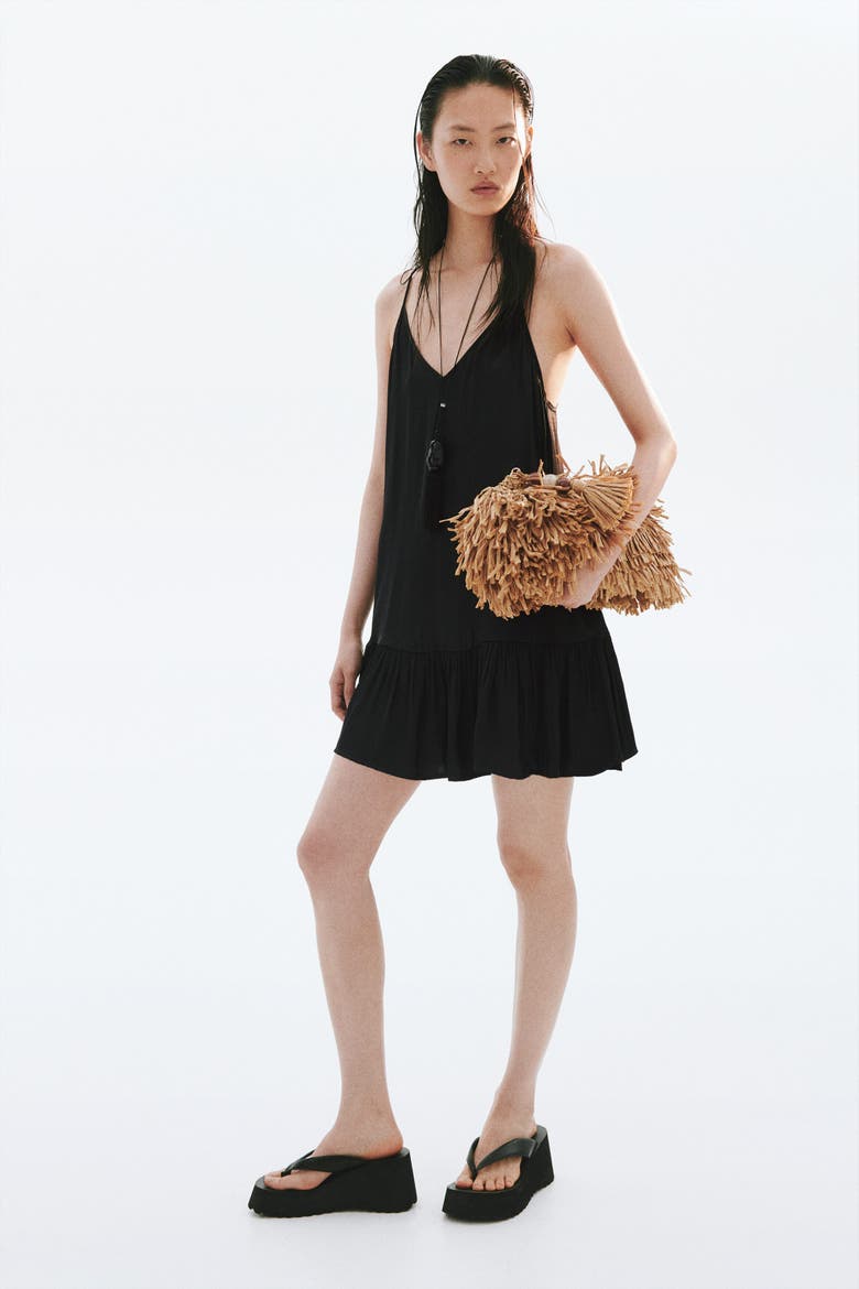 A-line Strappy Dress, Alternate, color, Black