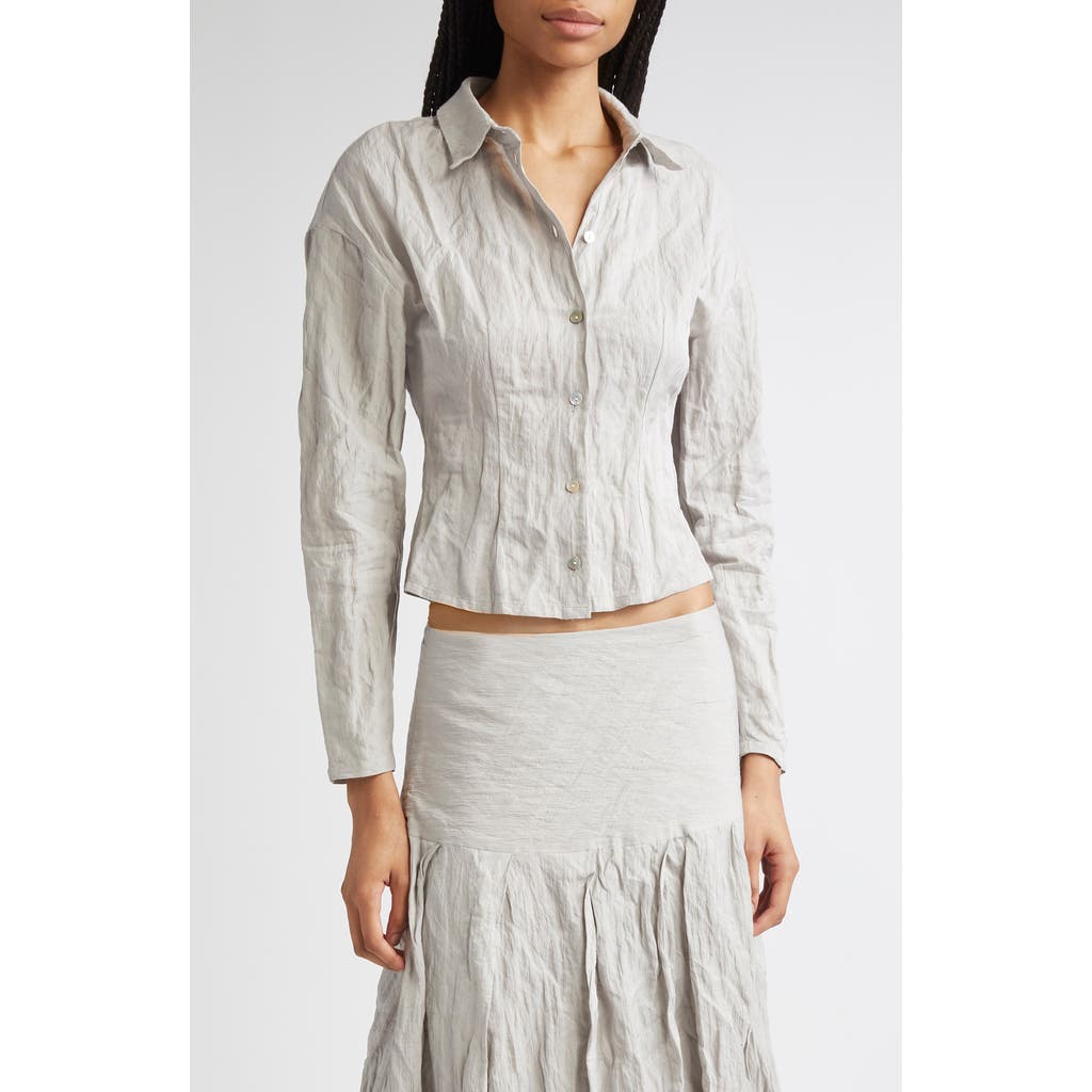 Paloma Wool Aneko Crinkle Cotton Blend Crop Button-Up Shirt in Grey  product