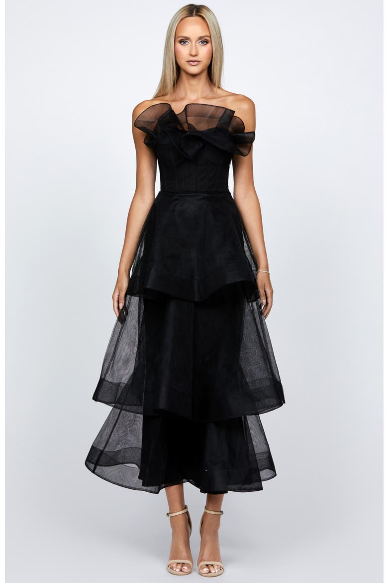 Kascade Tiered Ruffle Midaxi, Main, color, BLACK
