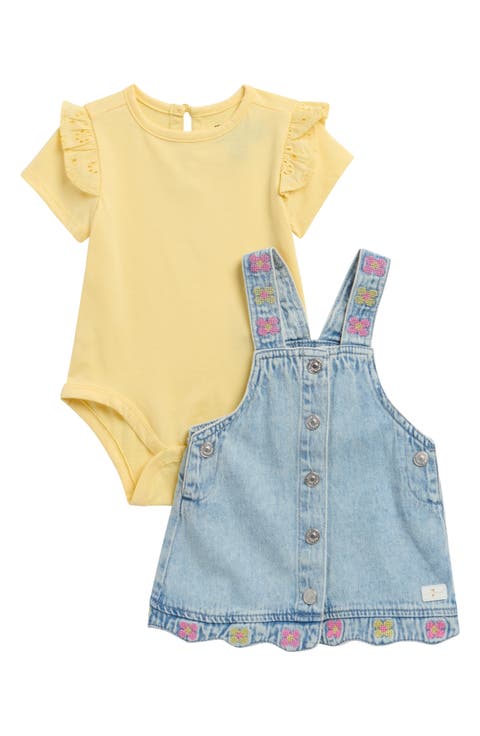Ruffle Bodysuit & Denim Pinafore Dress Set (Baby)