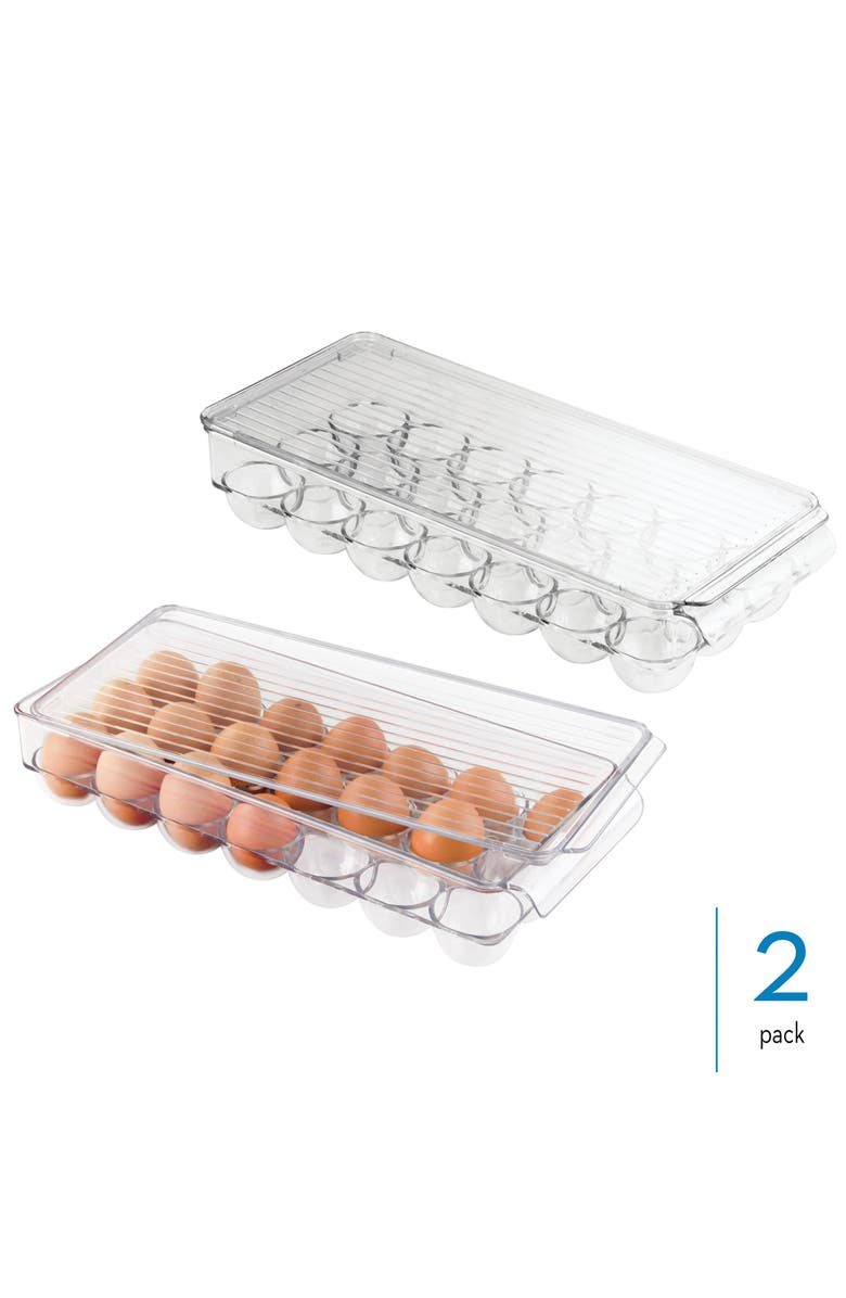 iDesign Plastic Egg Holder - Holds 21 Eggs - Set of 2 - Clear - Made in USA, Alternate, color, Clear