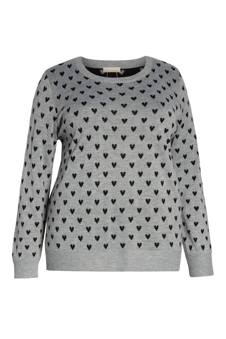 Button Back Heart Sweater, Alternate, color, GREY/ BLACK