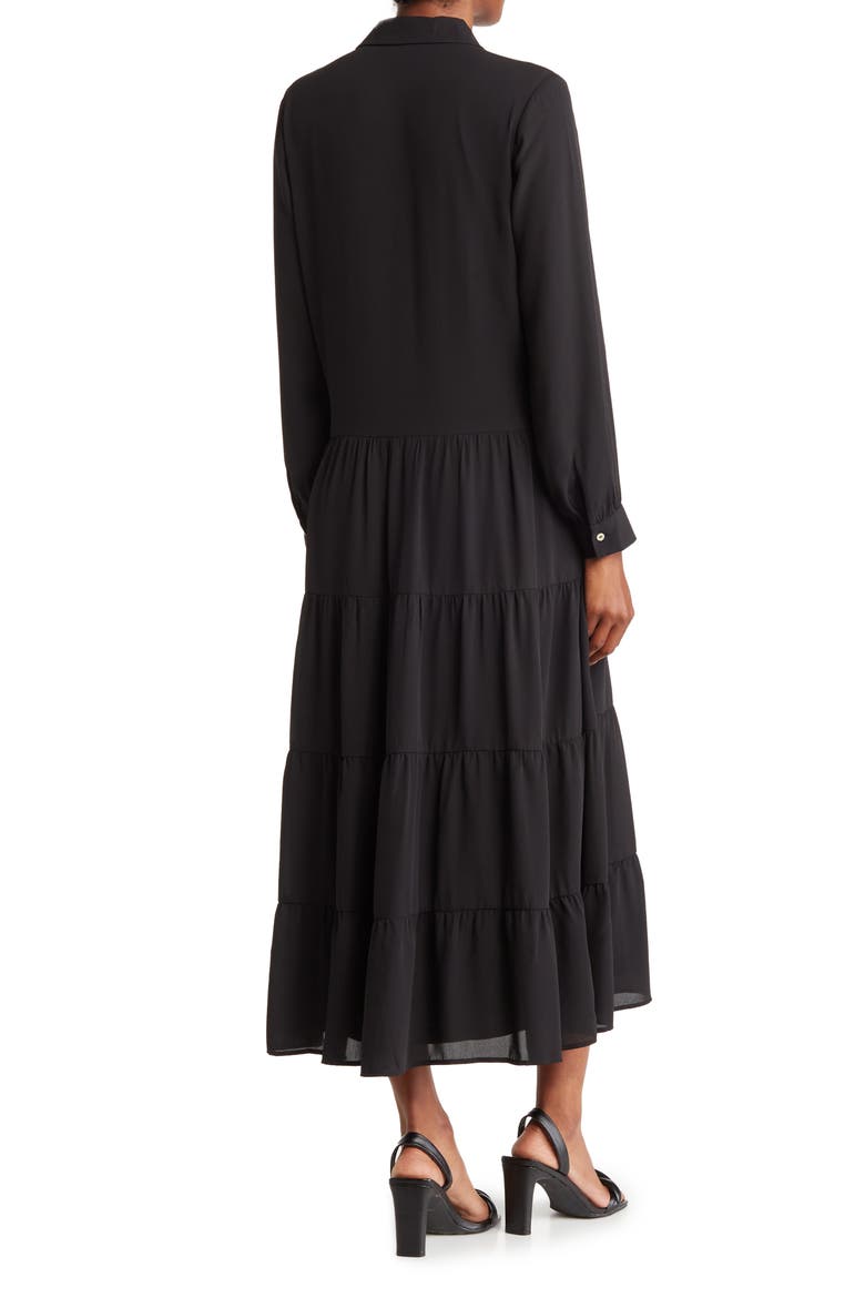 Long Sleeve Tiered Shirtdress, Alternate, color, BLACK