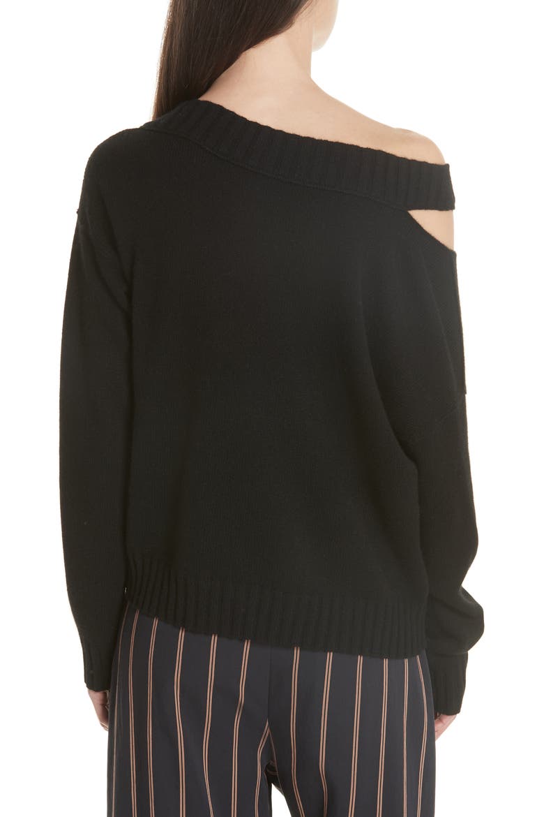 One Shoulder Slit Pullover Sweater, Alternate, color, BLACK