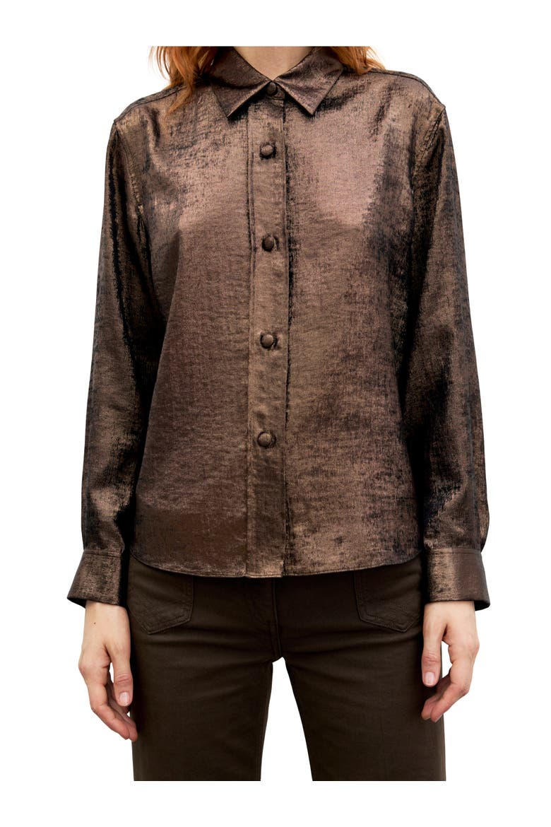 Loyce Textured Button-Through Shirt, Alternate, color, Brown