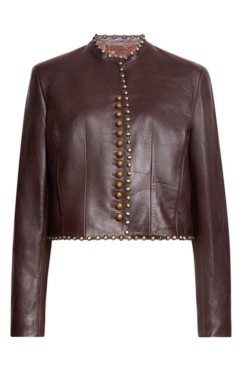 Crop Studded Leather Jacket