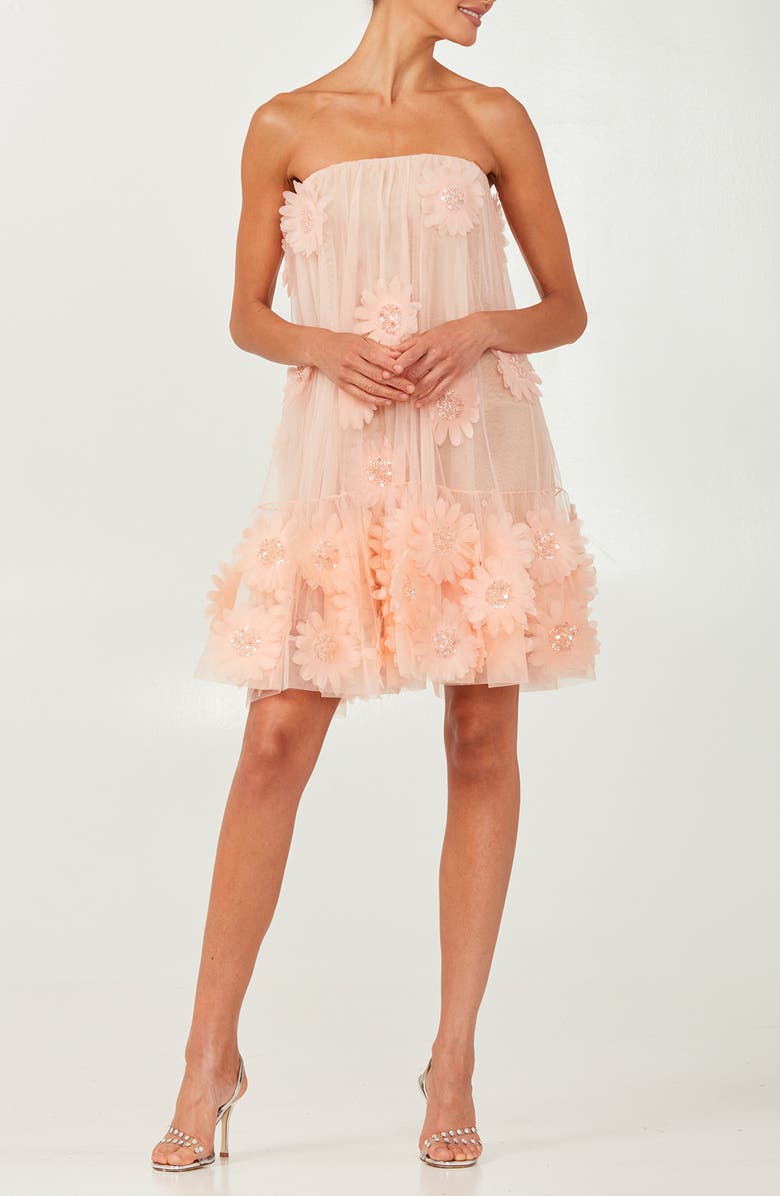 HELSI Bianca Beaded Floral Appliqué Strapless Cocktail Minidress, Main, color, Blush