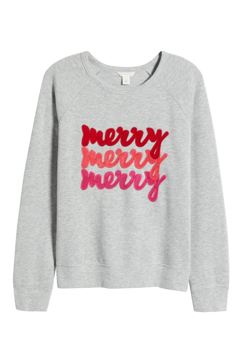 Merry Holiday Appliqué Graphic Sweatshirt, Alternate, color, GREY HEATHER MERRY GRAPHIC