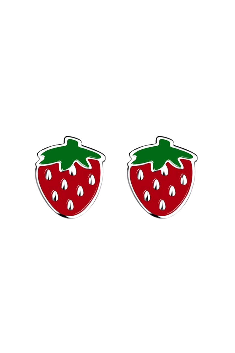 Kids' Sterling Silver Strawberry Stud Earrings in Gift Bottle, Alternate, color, Red