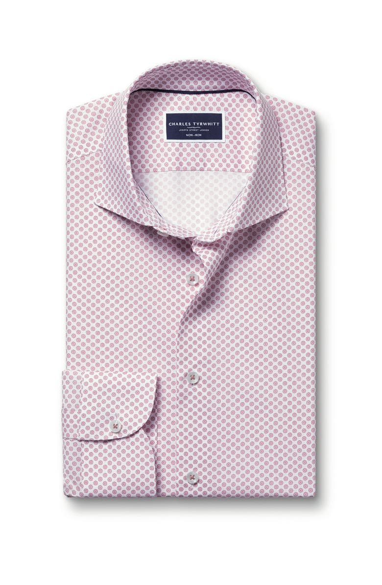 Charles Tyrwhitt Slim Fit Medallion Non-Iron Stretch Print Shirt, Alternate, color, Claret Pink